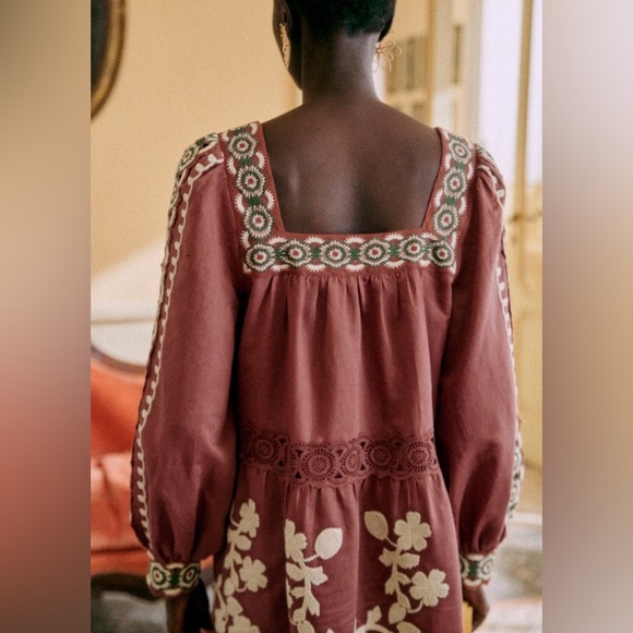 NWT Sézane Adénora Dress in Ecru Green Embroidery FR 38 / US 6 - Picture 5 of 16